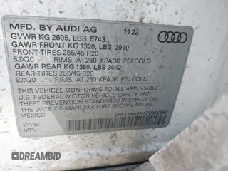 2023 Audi SQ5 Sportback Premium with VIN WA114AFY4P2058990, listed as a IAAI auction lot 41863958 with 55,000 mi miles and . Bid and sale history available at DreamBid. Image 9.