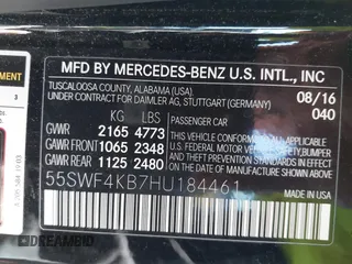 2017 Mercedes-Benz C 300 with VIN 55SWF4KB7HU184461, listed as a IAAI auction lot 41761593 with 55,161 mi miles and . Bid and sale history available at carsss.com. Image 9.