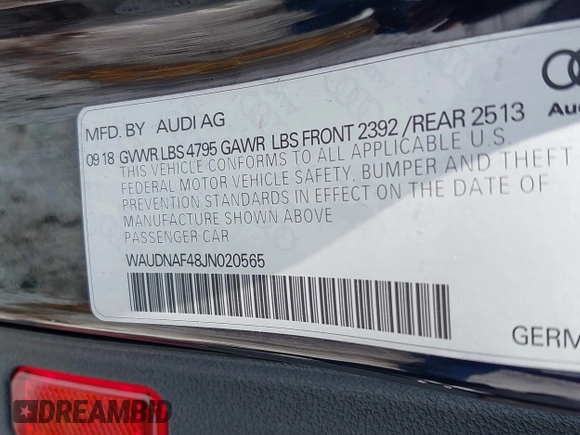 2018 Audi A4 Premium с VIN WAUDNAF48JN020565, выставлен на аукционе IAAI как лот 41370691 с пробегом 67 751 миль миль и . История ставок и продаж доступна на DreamBid. Изображение 9.