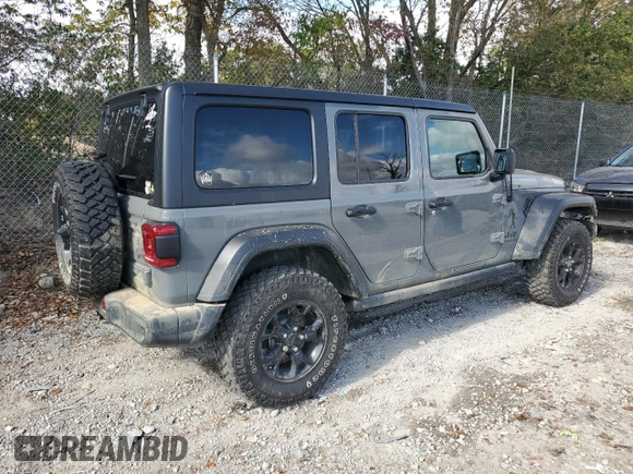 2022 Jeep Wrangler Unlimited Willys with VIN 1C4HJXDG5NW103726, listed as a Copart auction lot 75965134 with 21,536 mi miles and Salvage Title. Bid and sale history available at DreamBid. Image 3.