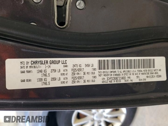 2014 Dodge Journey SXT with VIN 3C4PDCBG8ET210693, listed as a Copart auction lot 55992465 with 156,171 mi miles and Clean Title. Bid and sale history available at DreamBid. Image 13.