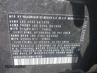 2024 Volkswagen Taos S с VIN 3VV5X7B21RM015188, выставлен на аукционе IAAI как лот 42509303 с пробегом 37 697 миль миль и . История ставок и продаж доступна на DreamBid. Изображение 9.
