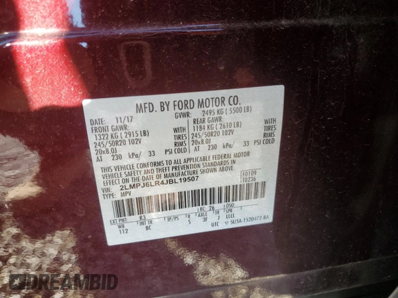 2018 Lincoln MKX Reserve with VIN 2LMPJ6LR4JBL19507, listed as a Copart auction lot 47356745 with 76,875 mi miles and Salvage Title. Bid and sale history available at carsss.com. Image 15.