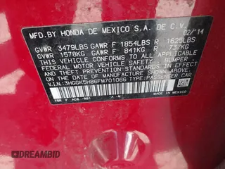 2015 Honda Fit EX-L с VIN 3HGGK5H86FM701066, выставлен на аукционе IAAI как лот 41968611 с пробегом 126 671 миль миль и . История ставок и продаж доступна на DreamBid. Изображение 9.