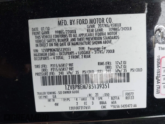2011 Ford Mustang V6 z VIN 1ZVBP8EM7B5139351, wystawiony jako IAAI lot #42471805 z przebiegiem 80 513 mil mil oraz . Historia ofert i sprzedaży dostępna na DreamBid. Obrazek 9.