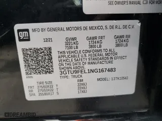 2022 GMC Sierra 1500 Limited Denali with VIN 3GTU9FEL1NG167483, listed as a Copart auction lot 75193784 with 47,438 mi miles and Non Repairable. Bid and sale history available at carsss.com. Image 13.