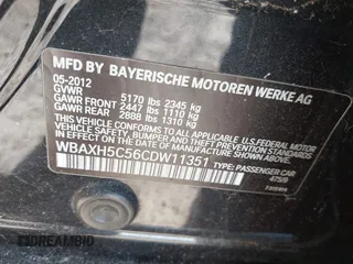 2012 BMW 5 Series 528i xDrive with VIN WBAXH5C56CDW11351, listed as a IAAI auction lot 41713932 with Not Provided miles and . Bid and sale history available at DreamBid. Image 9.