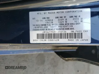 2015 Mazda 6 i Touring with VIN JM1GJ1T52F1216136, listed as a Copart auction lot 54016345 with 106,883 mi miles and Salvage Title. Bid and sale history available at carsss.com. Image 12.