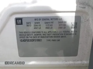 2013 Buick LaCrosse Premium 1 with VIN 1G4GF5E35DF318661, listed as a IAAI auction lot 42757734 with 259,103 mi miles and . Bid and sale history available at DreamBid. Image 9.