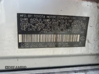 2007 Lexus IS 250 with VIN JTHBK262972036421, listed as a Copart auction lot 60591305 with 155,395 mi miles and Salvage title. Bid and sale history available at DreamBid. Image 12.
