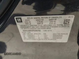 2015 Chevrolet Equinox LT with VIN 2GNALBEK2F6388759, listed as a IAAI auction lot 41933479 with 154,375 mi miles and . Bid and sale history available at DreamBid. Image 9.