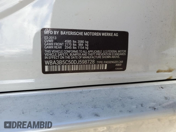 2013 BMW 3 Series 328i xDrive with VIN WBA3B5C50DJ598728, listed as a Copart auction lot 78257134 with 93,106 mi miles and Salvage Title. Bid and sale history available at carsss.com. Image 15.