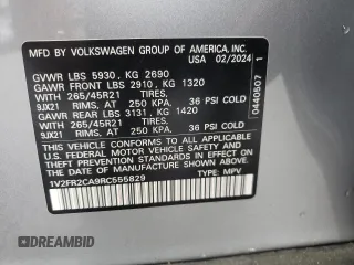2024 Volkswagen Atlas SEL Premium R-Line with VIN 1V2FR2CA9RC555829, listed as a Copart auction lot 58841885 with 6,535 mi miles and Salvage title. Bid and sale history available at DreamBid. Image 14.