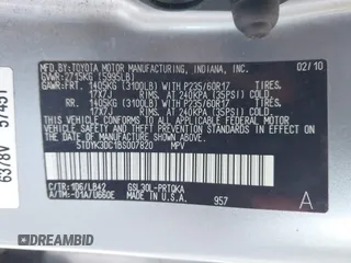 2011 Toyota Sienna XLE AAS with VIN 5TDYK3DC1BS007820, listed as a IAAI auction lot 41935200 with 123,554 mi miles. Bid and sale history available at carsss.com. Image 9.