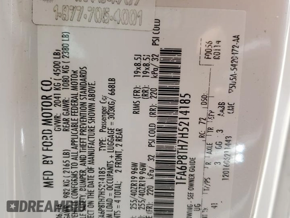 2017 Ford Mustang EcoBoost with VIN 1FA6P8TH7H5214185, listed as a Copart auction lot 58764225 with 64,799 mi miles and Salvage title. Bid and sale history available at DreamBid. Image 13.