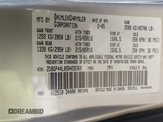 2005 Dodge Caravan SXT with VIN 2D8GP44L05R459369, listed as a IAAI auction lot 42638057 with 76,777 mi miles and . Bid and sale history available at DreamBid. Image 9.