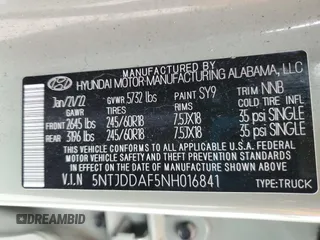 2022 Hyundai Santa Cruz SEL Premium z VIN 5NTJDDAF5NH016841, wystawiony jako Copart lot #58422695 z przebiegiem 27 287 mil mil oraz Szkoda całkowita • Salvage title. Historia ofert i sprzedaży dostępna na DreamBid. Obrazek 12.