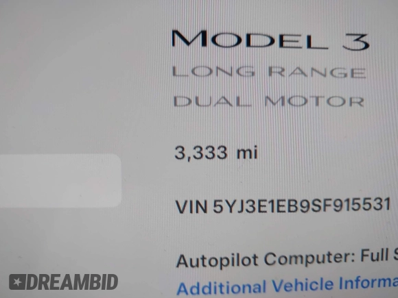 2025 Tesla Model 3 Long Range с VIN 5YJ3E1EB9SF915531, выставлен на аукционе IAAI как лот 42191805 с пробегом 3 333 миль миль и . История ставок и продаж доступна на DreamBid. Изображение 15.