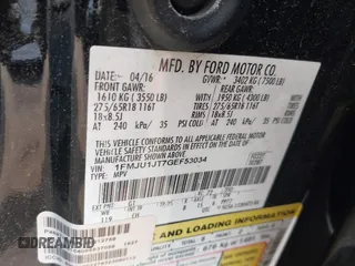 2016 Ford Expedition XLT with VIN 1FMJU1JT7GEF53034, listed as a IAAI auction lot 42683058 with 238,469 mi miles and . Bid and sale history available at DreamBid. Image 9.