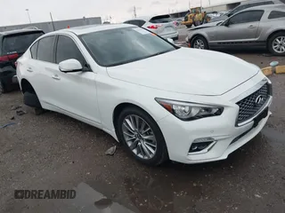 2024 Infiniti Q50 Luxe with VIN JN1EV7BP2RM600585, listed as a IAAI auction lot 41112238 with 5,016 mi miles and . Bid and sale history available at DreamBid. Image 1.
