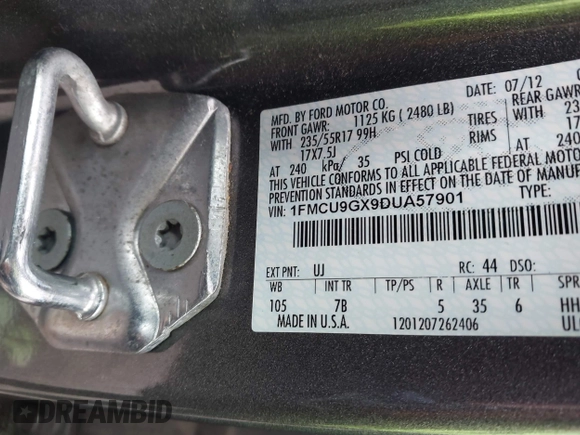 2013 Ford Escape SE with VIN 1FMCU9GX9DUA57901, listed as a IAAI auction lot 42367615 with 140,000 mi miles and . Bid and sale history available at DreamBid. Image 9.