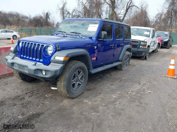 2019 Jeep Wrangler Unlimited Sport with VIN 1C4HJXDG9KW603805, listed as a IAAI auction lot 41460907 with 1 mi miles. Bid and sale history available at carsss.com. Image 2.