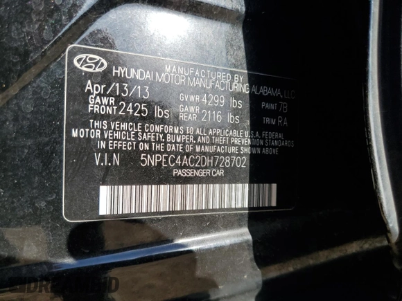 2013 Hyundai Sonata Limited with VIN 5NPEC4AC2DH728702, listed as a Copart auction lot 48914875 with 66,020 mi miles and Clean Title. Bid and sale history available at DreamBid. Image 12.