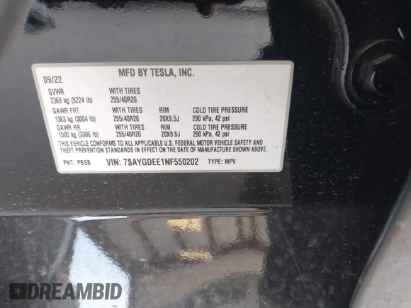 2022 Tesla Model Y Long Range with VIN 7SAYGDEE1NF550202, listed as a IAAI auction lot 42121718 with 28,211 mi miles and . Bid and sale history available at carsss.com. Image 9.