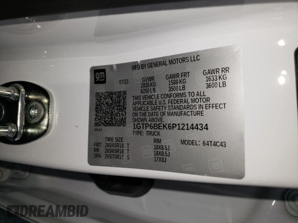 2023 GMC Canyon 4WD Elevation с VIN 1GTP6BEK6P1214434, выставлен на аукционе Copart как лот 64364445 с пробегом 15 042 миль миль и Чистый • Clean title. История ставок и продаж доступна на DreamBid. Изображение 12.