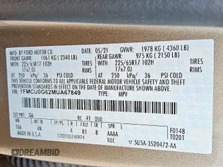 2021 Ford Escape SE with VIN 1FMCU0G62MUA67849, listed as a Copart auction lot 62469235 with 109,012 mi miles and Clean title. Bid and sale history available at DreamBid. Image 13.