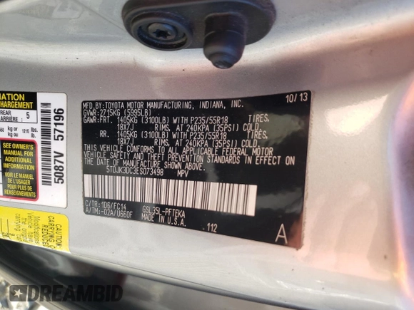 2014 Toyota Sienna LE with VIN 5TDJK3DC3ES073498, listed as a Copart auction lot 88006615 with 360,781 mi miles and Salvage Title. Bid and sale history available at DreamBid. Image 16.