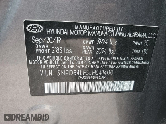 2020 Hyundai Elantra SEL z VIN 5NPD84LF5LH541408, wystawiony jako Copart lot #53713265 z przebiegiem 49 448 mil mil oraz Szkoda całkowita • Salvage title. Historia ofert i sprzedaży dostępna na DreamBid. Obrazek 12.