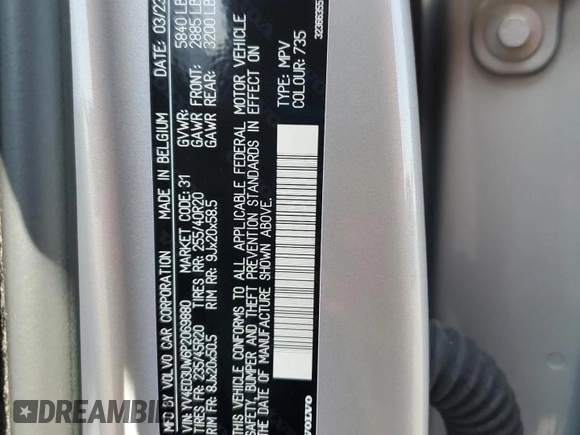 2023 Volvo XC40 Plus с VIN YV4ED3UW6P2069880, выставлен на аукционе Copart как лот 55422285 с пробегом 44 986 миль миль и Списание • Salvage title. История ставок и продаж доступна на DreamBid. Изображение 13.