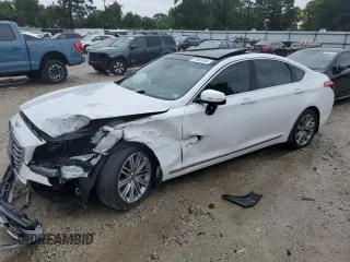 2018 Genesis G80 3.8L with VIN KMHGN4JE0JU235280, listed as a Copart auction lot 71687644 with 66,137 mi miles and Salvage Title. Bid and sale history available at carsss.com. Image 1.