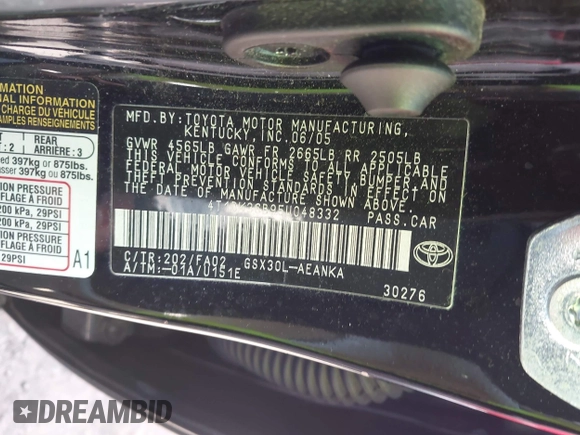 2005 Toyota Avalon XL with VIN 4T1BK36B95U048332, listed as a IAAI auction lot 41977547 with 61,293 mi miles and . Bid and sale history available at carsss.com. Image 9.
