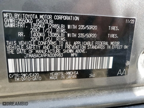 2023 Toyota bZ4X XLE with VIN JTMABACA9PA008983, listed as a Copart auction lot 58891994 with 0 mi miles and Salvage Title. Bid and sale history available at carsss.com. Image 13.