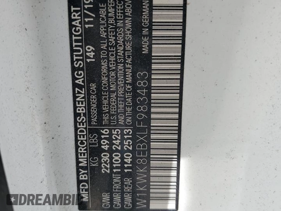 2020 Mercedes-Benz C 300 with VIN W1KWK8EBXLF983483, listed as a Copart auction lot 74327594 with Not Provided miles and Non Repairable. Bid and sale history available at DreamBid. Image 13.