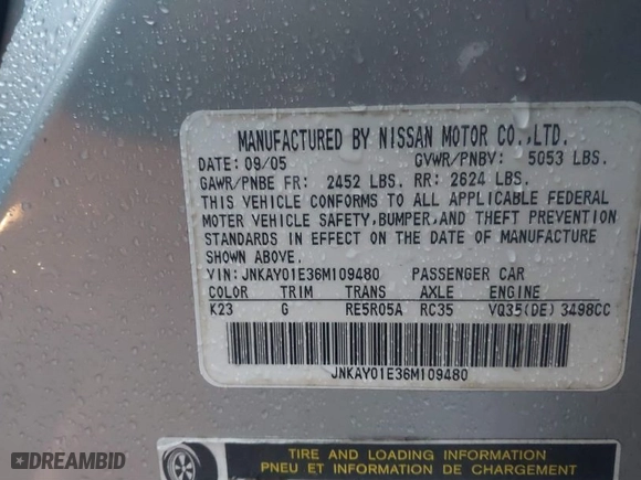 2006 Infiniti M35 with VIN JNKAY01E36M109480, listed as a IAAI auction lot 41564281 with 104899 miles. Bid and sale history available at carsss.com. Image 9.