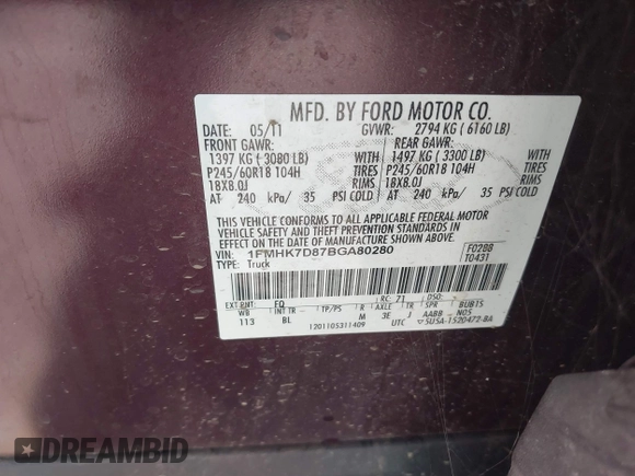 2011 Ford Explorer XLT с VIN 1FMHK7D87BGA80280, выставлен на аукционе IAAI как лот 42554431 с пробегом 177 812 миль миль и . История ставок и продаж доступна на DreamBid. Изображение 9.