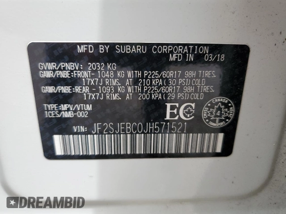 2018 Subaru Forester with VIN JF2SJEBC0JH571521, listed as a Copart auction lot 61860935 with 75,054 mi miles and Clean title. Bid and sale history available at DreamBid. Image 14.
