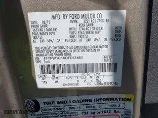 2013 Ford F-150 XL with VIN 1FTFW1CT6DFD31463, listed as a IAAI auction lot 41854319 with 131,180 mi miles. Bid and sale history available at carsss.com. Image 9.