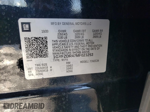 2021 Cadillac XT4 AWD Premium Luxury with VIN 1GYFZDR47MF023253, listed as a Copart auction lot 86620904 with 36,712 mi miles and Salvage Title. Bid and sale history available at carsss.com. Image 14.