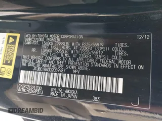 2013 Lexus RX 450h с VIN JTJBC1BA0D2059987, выставлен на аукционе IAAI как лот 41827331 с пробегом 116 317 миль миль и . История ставок и продаж доступна на DreamBid. Изображение 9.