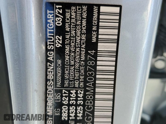 2021 Mercedes-Benz S 580 z VIN W1K6G7GB8MA037874, wystawiony jako Copart lot #43447245 z przebiegiem Nie podano mil oraz Szkoda całkowita • Salvage title. Historia ofert i sprzedaży dostępna na DreamBid. Obrazek 12.