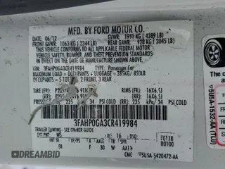 2012 Ford Fusion S with VIN 3FAHP0GA3CR419984, listed as a Copart auction lot 45005755 with 132,709 mi miles and Salvage Title. Bid and sale history available at carsss.com. Image 12.