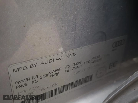 2015 Audi A4 Komfort с VIN WAUBFCFL1FN041546, выставлен на аукционе Copart как лот 55554683 с пробегом 121 515 миль миль и . История ставок и продаж доступна на DreamBid. Изображение 13.