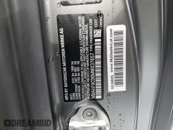 2021 BMW Z4 sDriveM40i с VIN WBAHF9C08MWX37657, выставлен на аукционе Copart как лот 44117355 с пробегом Не указан миль и Списание • Salvage title. История ставок и продаж доступна на DreamBid. Изображение 12.