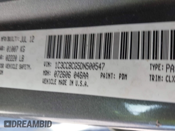 2013 Chrysler 200 Limited with VIN 1C3CCBCG5DN500547, listed as a IAAI auction lot 41618555 with 161,839 mi miles. Bid and sale history available at carsss.com. Image 9.