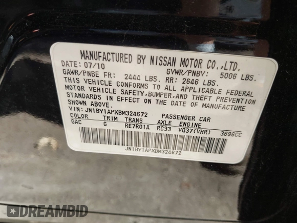 2011 Infiniti M with VIN JN1BY1APXBM324672, listed as a IAAI auction lot 42214163 with 187,424 mi miles. Bid and sale history available at carsss.com. Image 9.