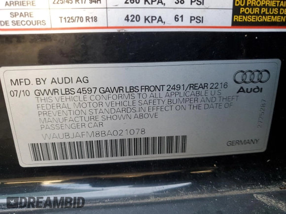 2011 Audi A3 2.0 TDI Premium with VIN WAUBJAFM8BA021078, listed as a Copart auction lot 41869945 with 145,299 mi miles and Salvage Title. Bid and sale history available at carsss.com. Image 13.